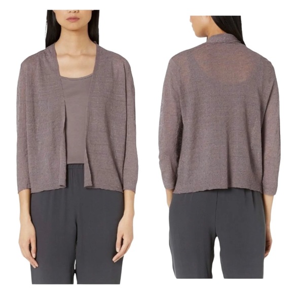 Eileen Fisher Fine Organic Linen Short Cardigan Crepe Knit Luna Purple XL $188 - Picture 2 of 10